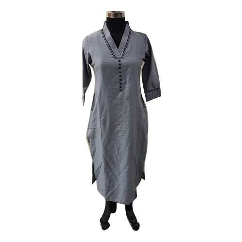 Fancy Grey Cotton Plain Kurti by Baani Apparels