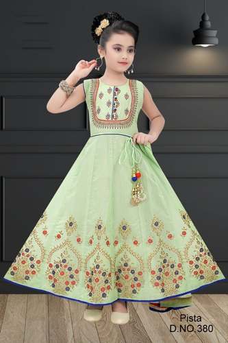 Ethnic Pista Color Kids Girls Gown  by Chhaya Fashion