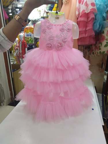Kids Baby Girls Pink Ruffle Frock  by Chhaya Fashion