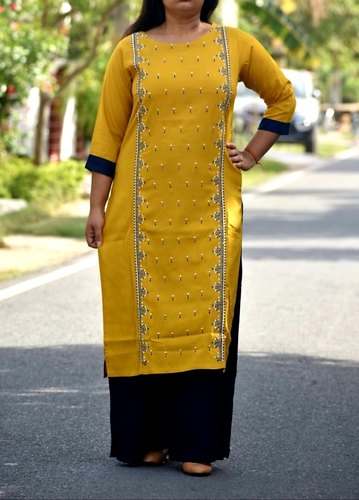 Yellow Rayon Kurti with Palazzo Pant 