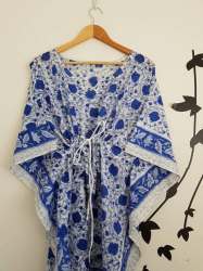 Free Size Blue Block Printed Kaftan