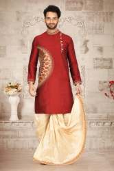 Designer Gold Print Kurta With Dhoti 