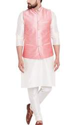 Mens Plain Dupion Silk Kurta Pajama with jacket 