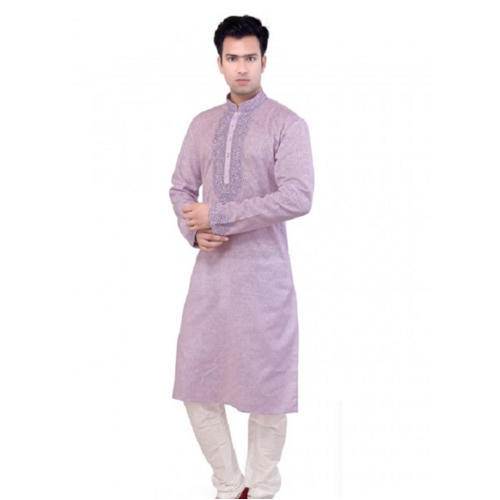 Light Pink Embroidered Mens Kurta Pajama