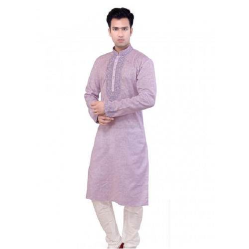 Light Pink Embroidered Mens Kurta Pajama by Keshav Global Enterprises