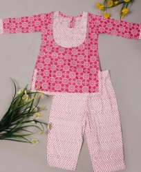 Kids Full Sleeves Cotton Printed Kurti Pant Set 