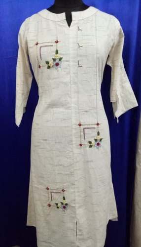 off White Muslin Kurti  by Raaika Fashions