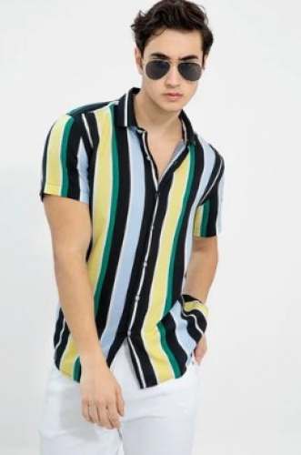 Multi Color Half Sleeve Stripe Design Mens Shirt 