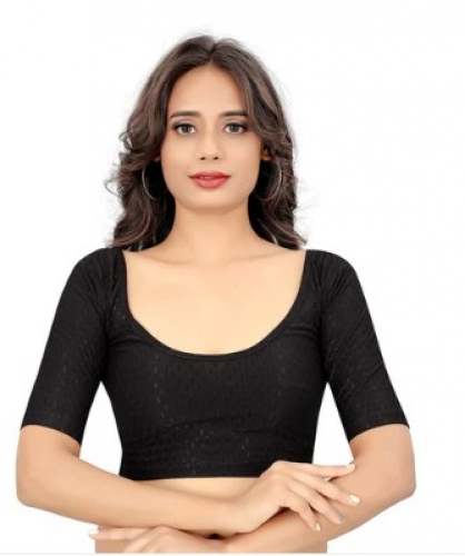 Stretchable Cotton Lycra Black Readymade Blouse by Deltin Hub