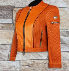 Ladies Short Zipper Leather Jacket