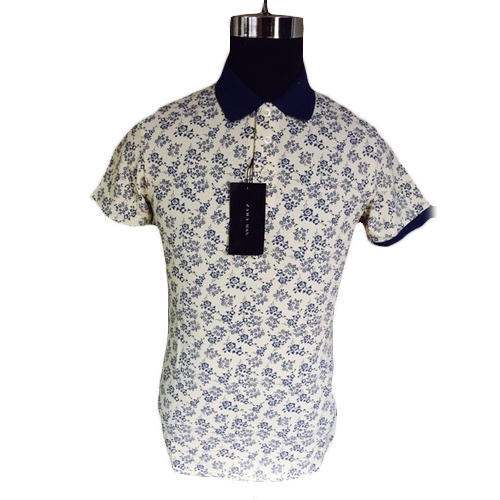 Off White Printed Collar Neck T shirt by Latha Exports Huf