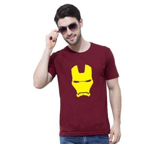 Mens Maroon half Sleeve Cotton T shirt by Print Outlet