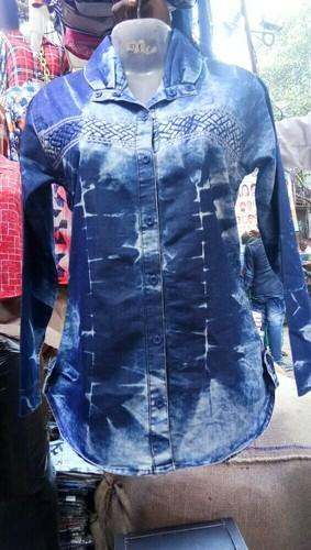 Blue Denim Faded Ladies Shirt