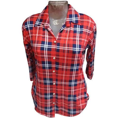 Ladies Red Full Sleeve Check Shirt