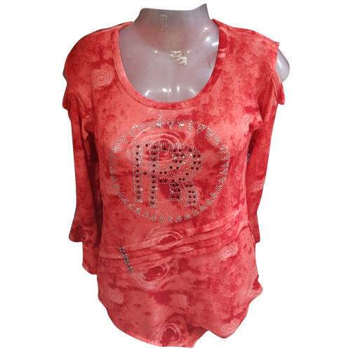 Red Girls Printed Top by Yash Enterprises