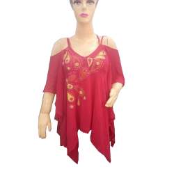 Fancy Chiffon Red Poncho Top