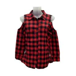 Ladies Cold Shoulder Check Shirt