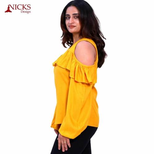 Rayon Cold Shoulder Ruffle Top by Nicks Design