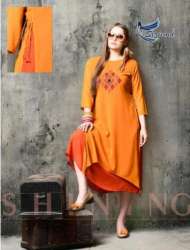 Yellow color Georgette Embroidered work Casual Wear Fancy Kurtis 