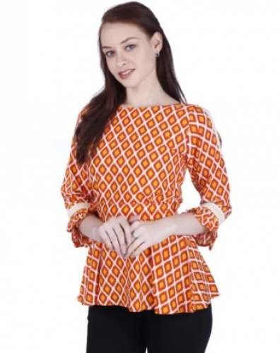 Formal Wear Printed Orange Top  by Stylla Creation