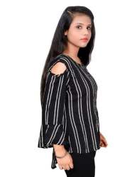 Black Strip Cold Shoulder Top