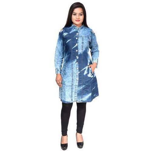 New Arrival Cut Off Shoulder Denim Kurti