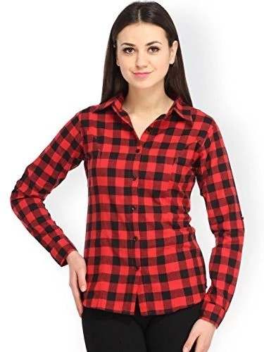 Red And Black Ladies Cotton Shirt