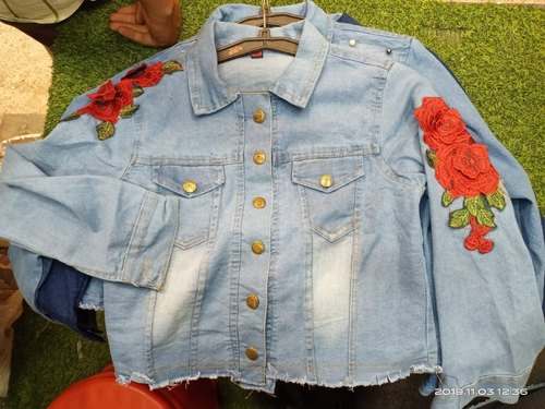 Blue Faded Embroidery Ladies Jacket