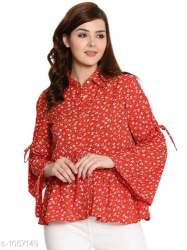 Floral Print Girls Ruffle Top