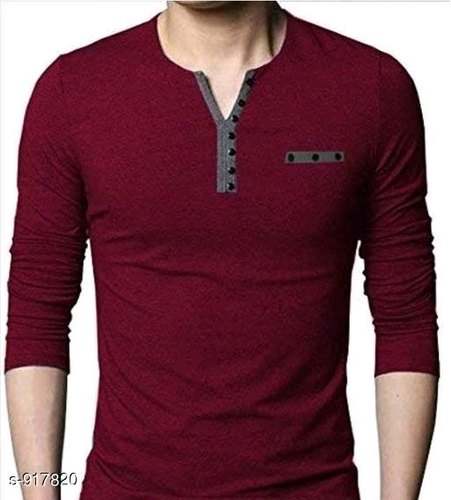Plain Maroon Full Sleeve T shirt For Mens