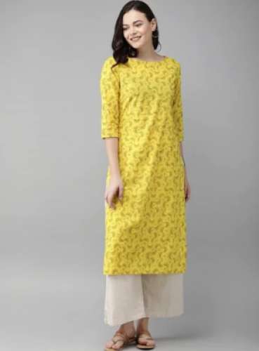 Ladies Yellow Printed Kurti