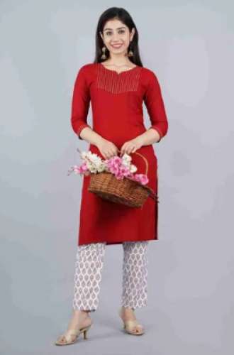 Red Printed Kurti With Pant by Rupru Fashion Pvt Ltd