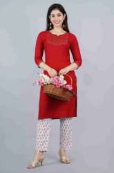 Red Printed Kurti With Pant