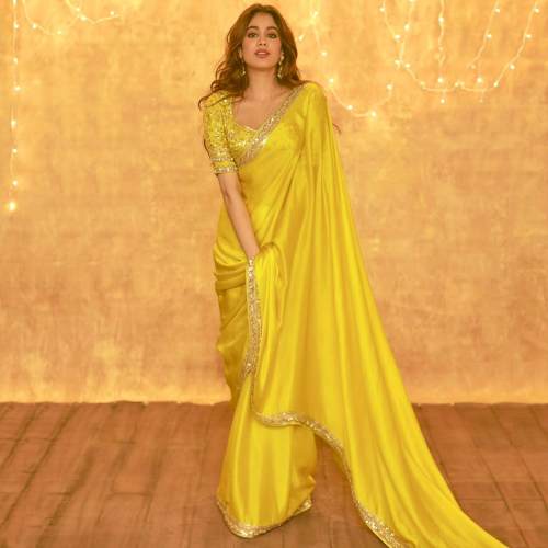 Bollywood Moss chiffon Yellow sequence  saree