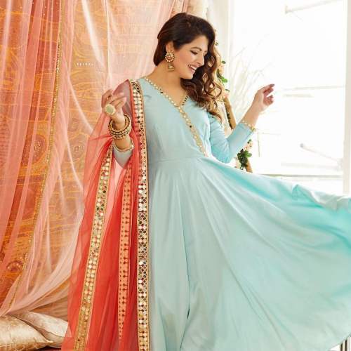 Elegant Chinon Silk Plain Gown