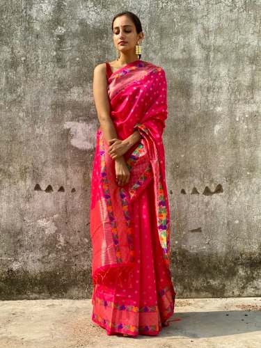 New Design Art Silk Pink Saree by Kajal Creation