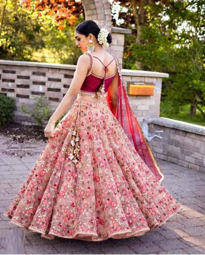 Organza Embroidery Work Lehenga
