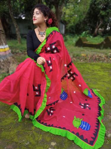 handloom cottonsilk   Applique work saree by moharani saree