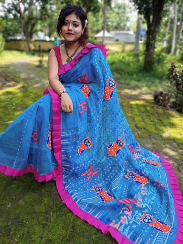 Handloom Jamdani Mirror Work saree