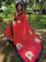 Latest Silk Cotton Mirror work saree 