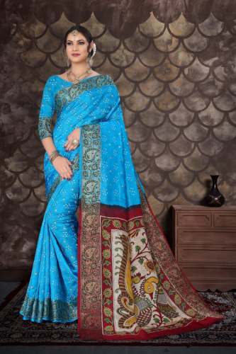 Hand printed Bandhej Saree by ns textile