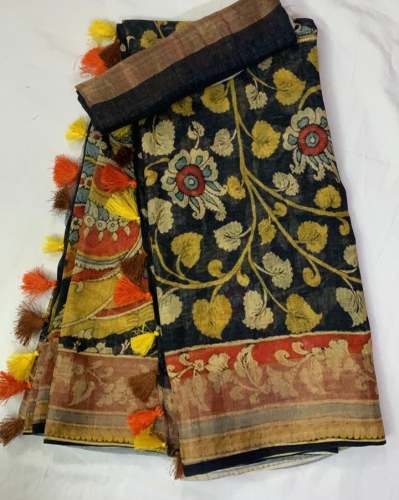 Pure Linen Flower print Saree by ns textile