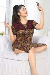 Cotton Printed Long Night Tops