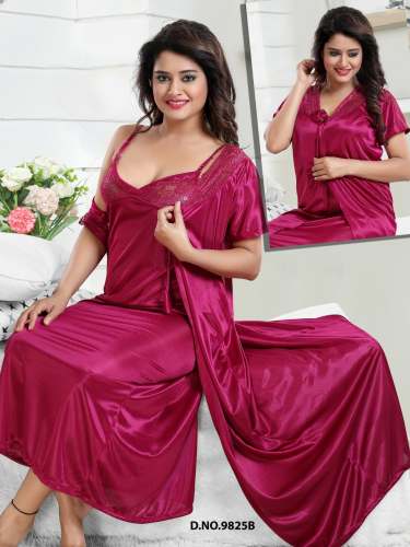 Solid Color Satin Premium 2 pcs Ladies Nighty  by Swastik Enterprise