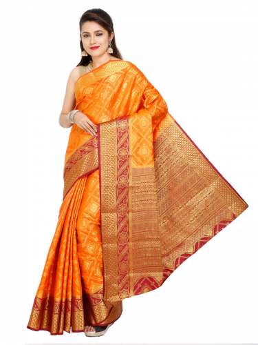 Elegant Orange Art Silk Saree by mehul silk kendra