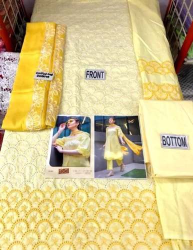 Yellow Embroidered Pure Cotton Dress Material  by Fashion Fusion