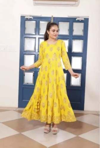 Yellow color Rayon Anarkali Kurti  by Akshay Collection