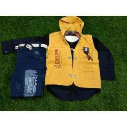 3 Piece Yellow Cotton Hooded Kids Wear