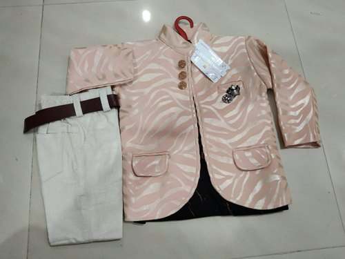 Kids Cream Printed Blazer by Batra Exclusive Wear