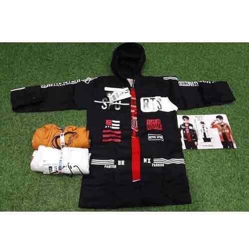 Plain Black Cotton 3 Piece Hooded Kids Wear